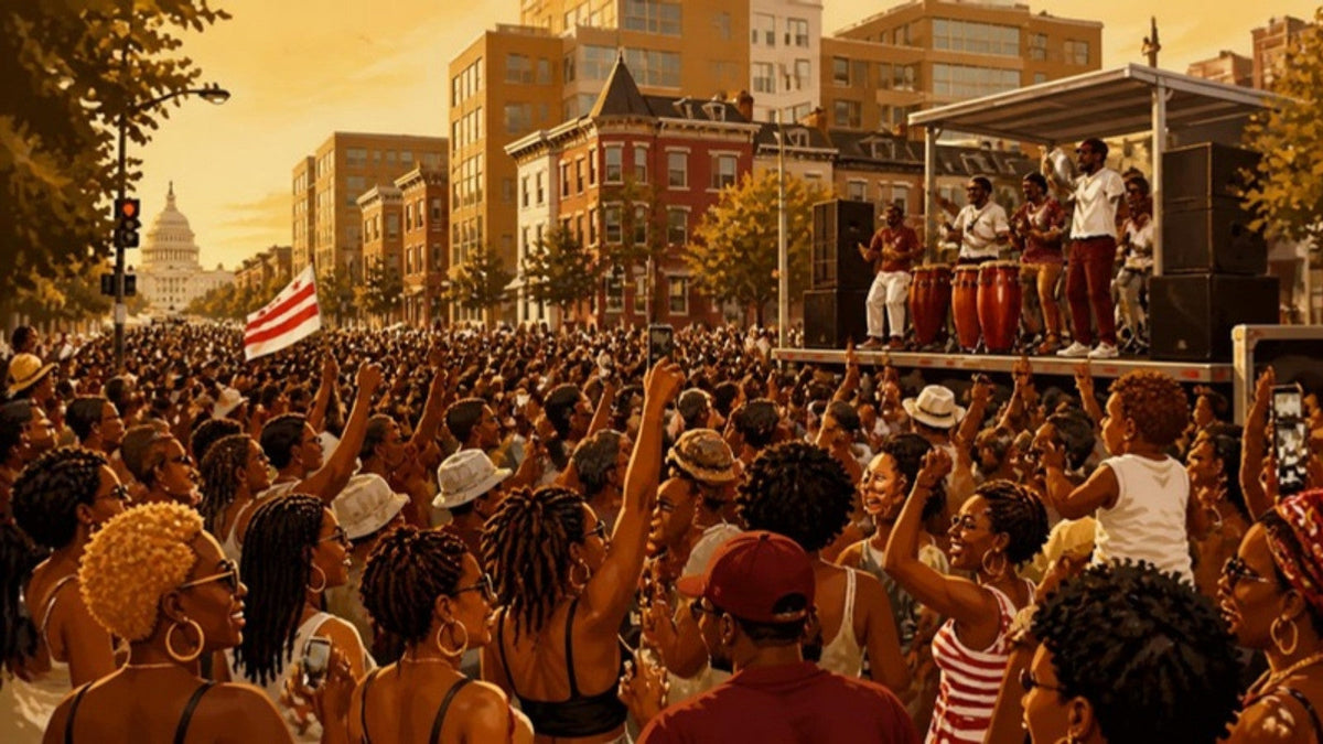 Illustration of a go-go street concert crowd in DC