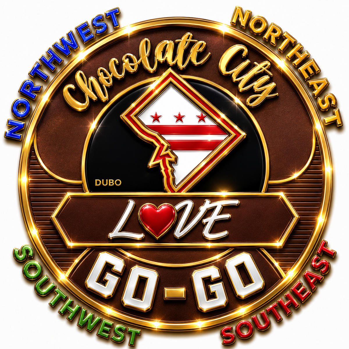 Chocolate City Love Go Go Brown Quadrants artwork detail. Original artwork shown separately from the garment.