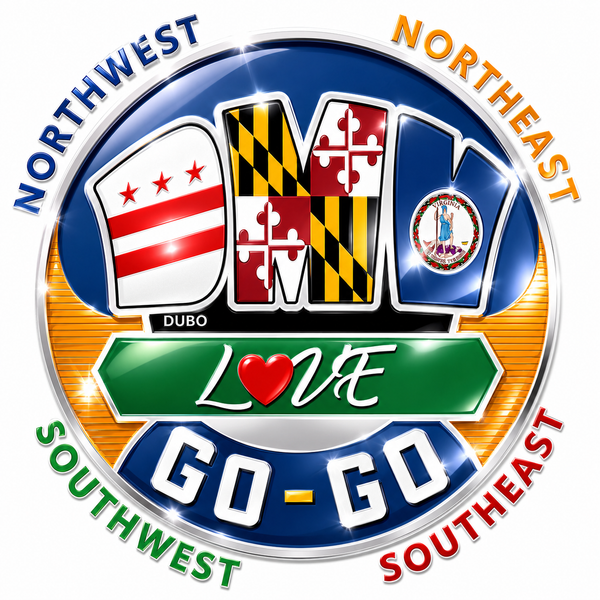 DMV Love Go-Go logo, full quadrant names, Green and Silver