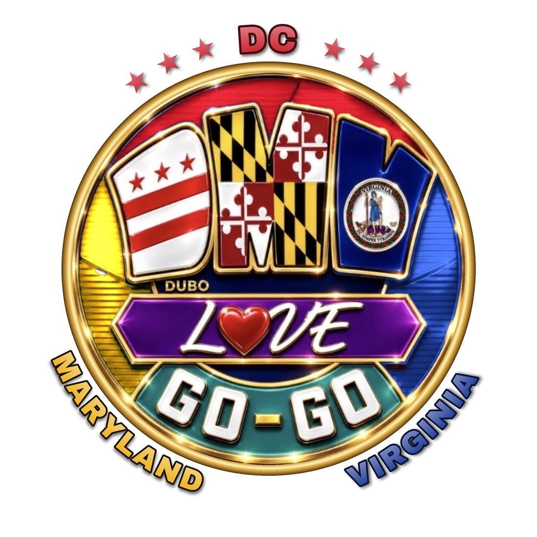 Maryland Love Go-Go Hoodie, full MARYLAND and VIRGINIA names logo, Red and Blue