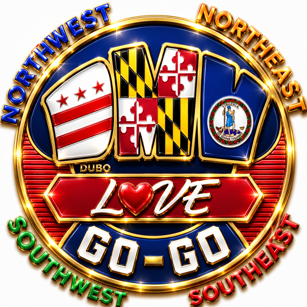 DMV Love Go-Go logo, full quadrant names, Red and Navy