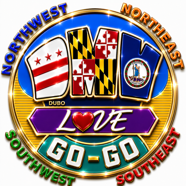 DMV Love Go-Go logo, full quadrant names, Purple and Teal