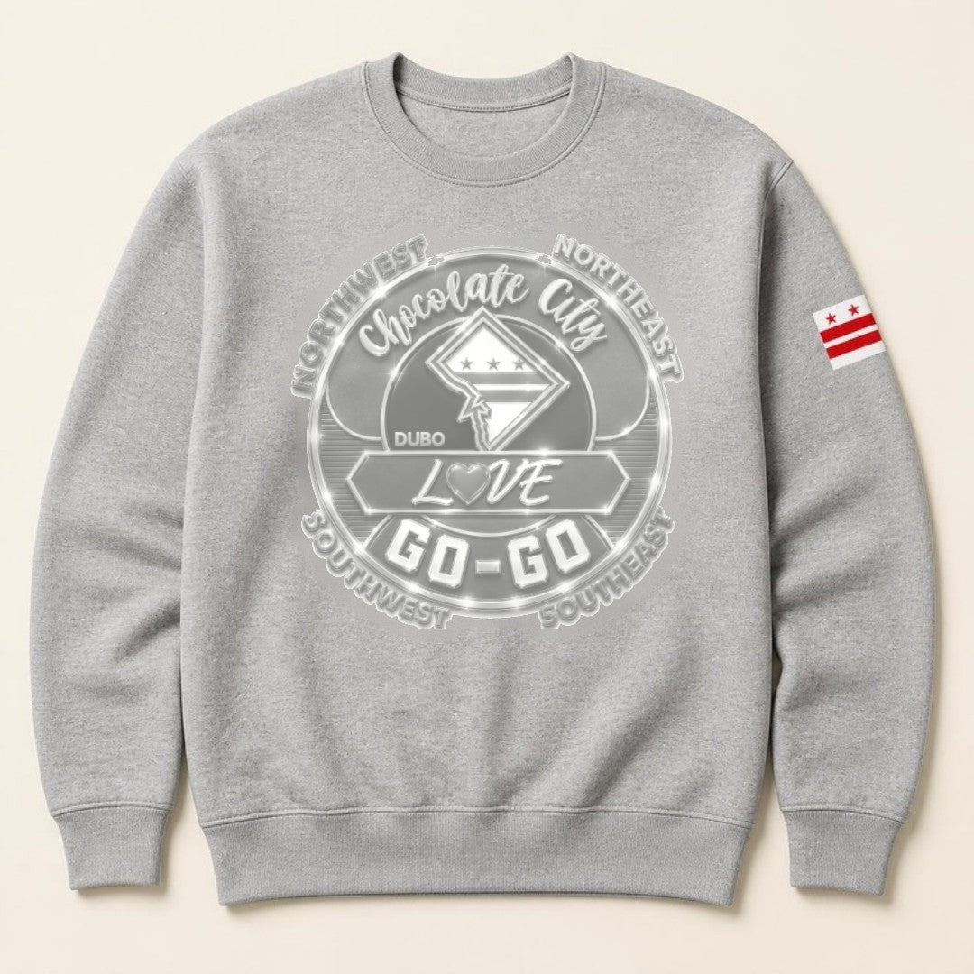 Chocolate City Love Go-Go Crewneck, Gray, All White logo