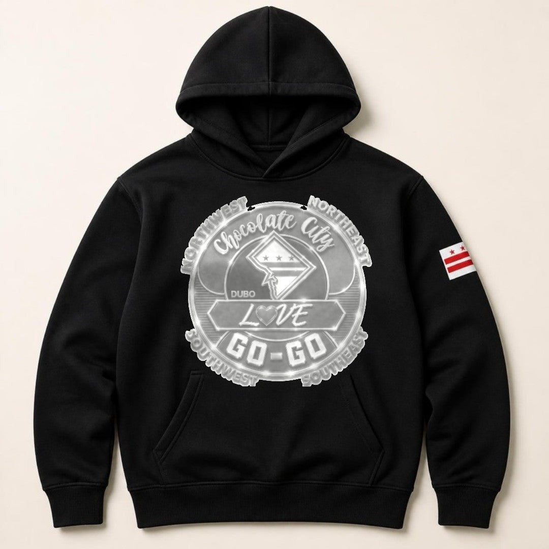 Chocolate City Love Go-Go Hoodie, Black, All White logo