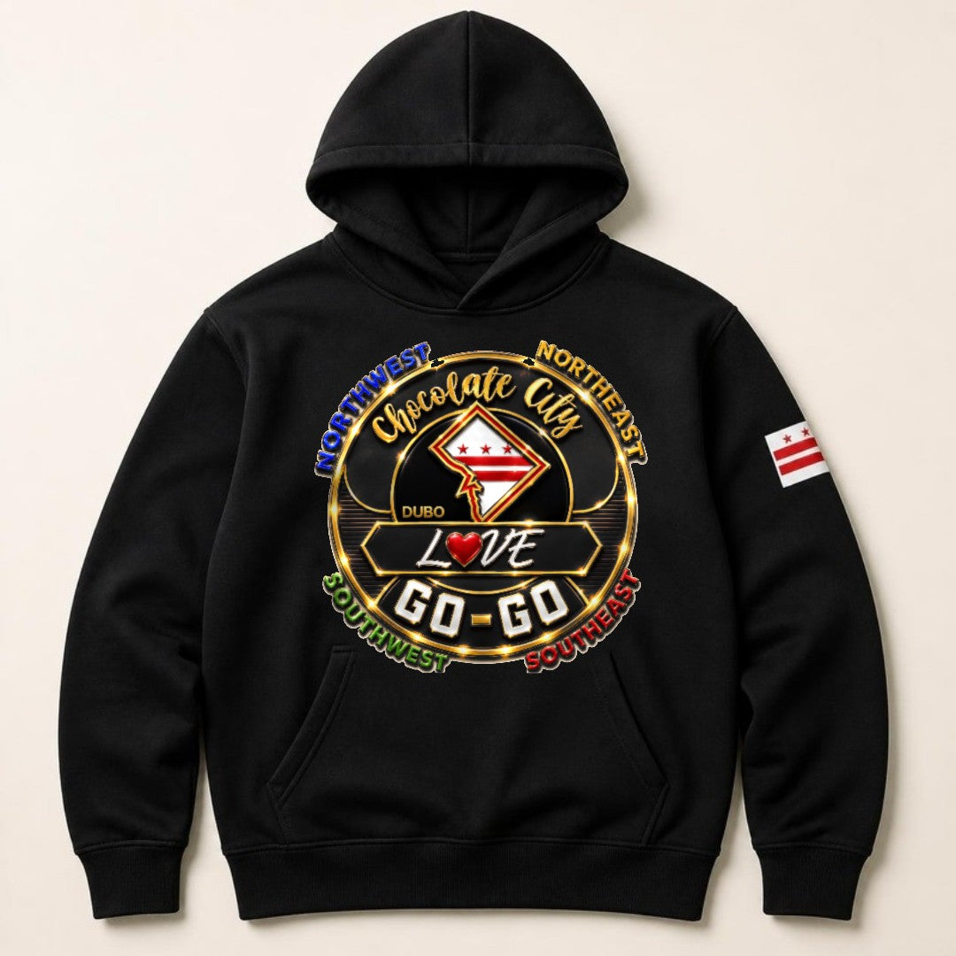 Chocolate City Love Go-Go Hoodie, Black, Black and Gold logo