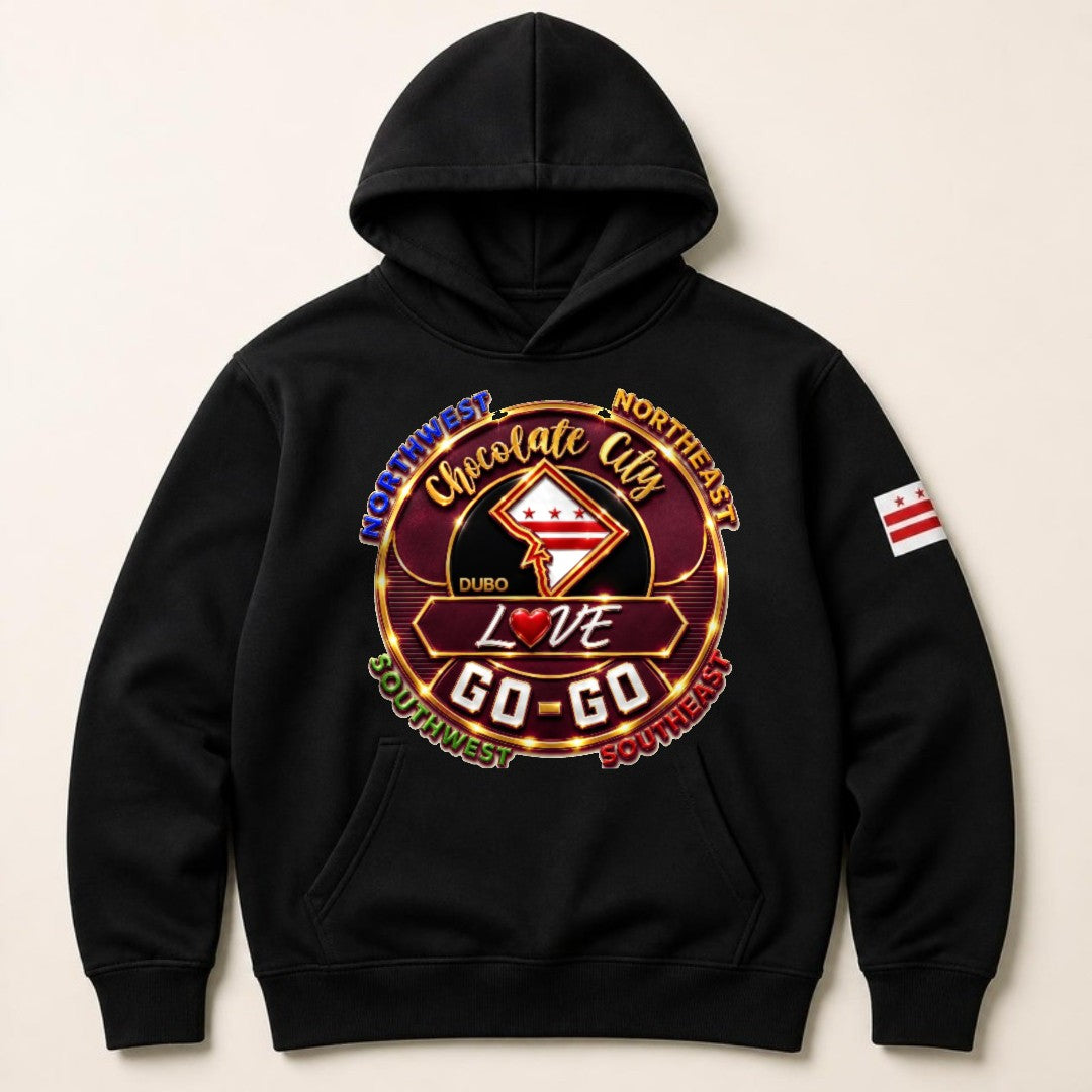 Chocolate City Love Go-Go Hoodie, Black, Burgundy and Gold logo