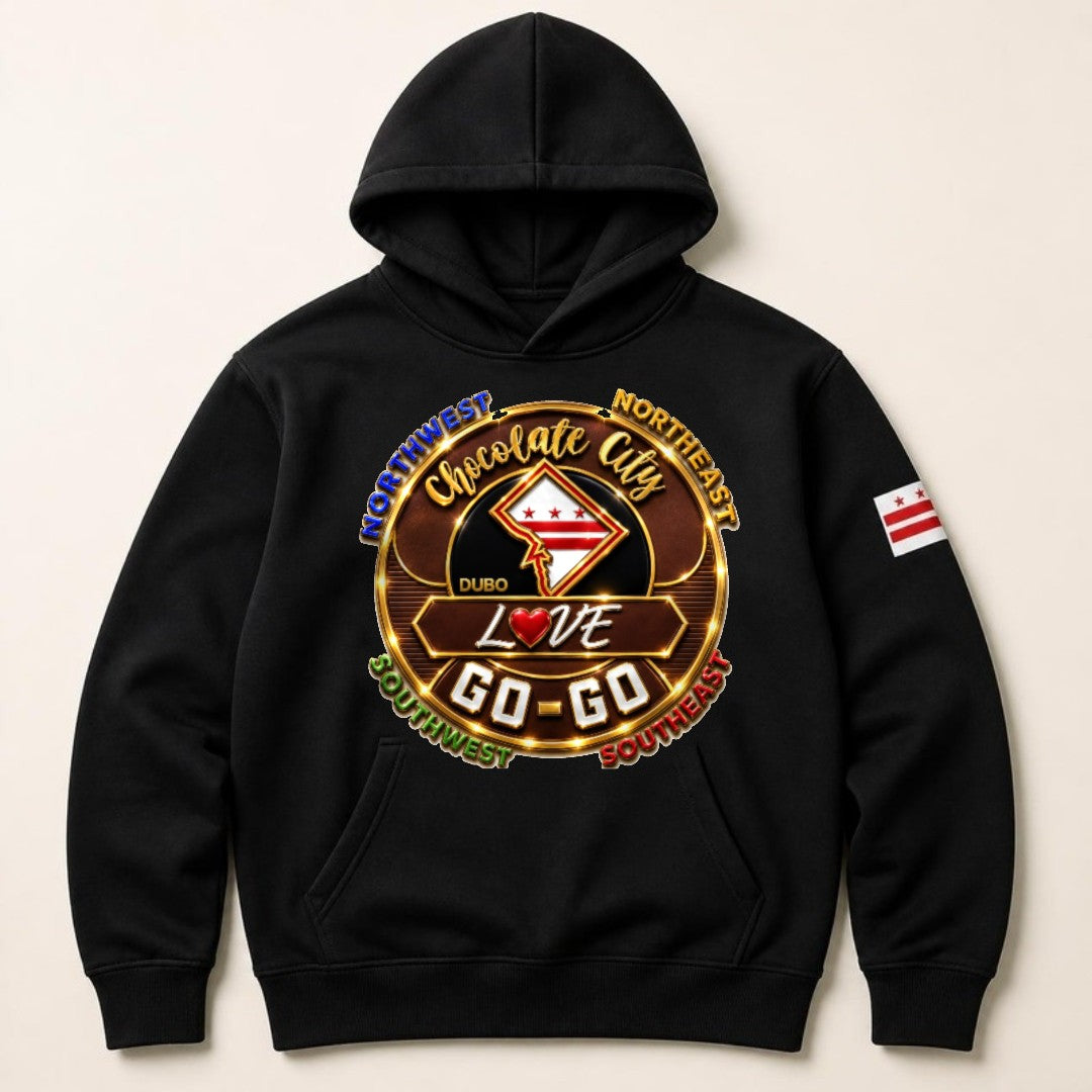 Chocolate City Love Go-Go Hoodie, Black, Original Brown and Gold logo