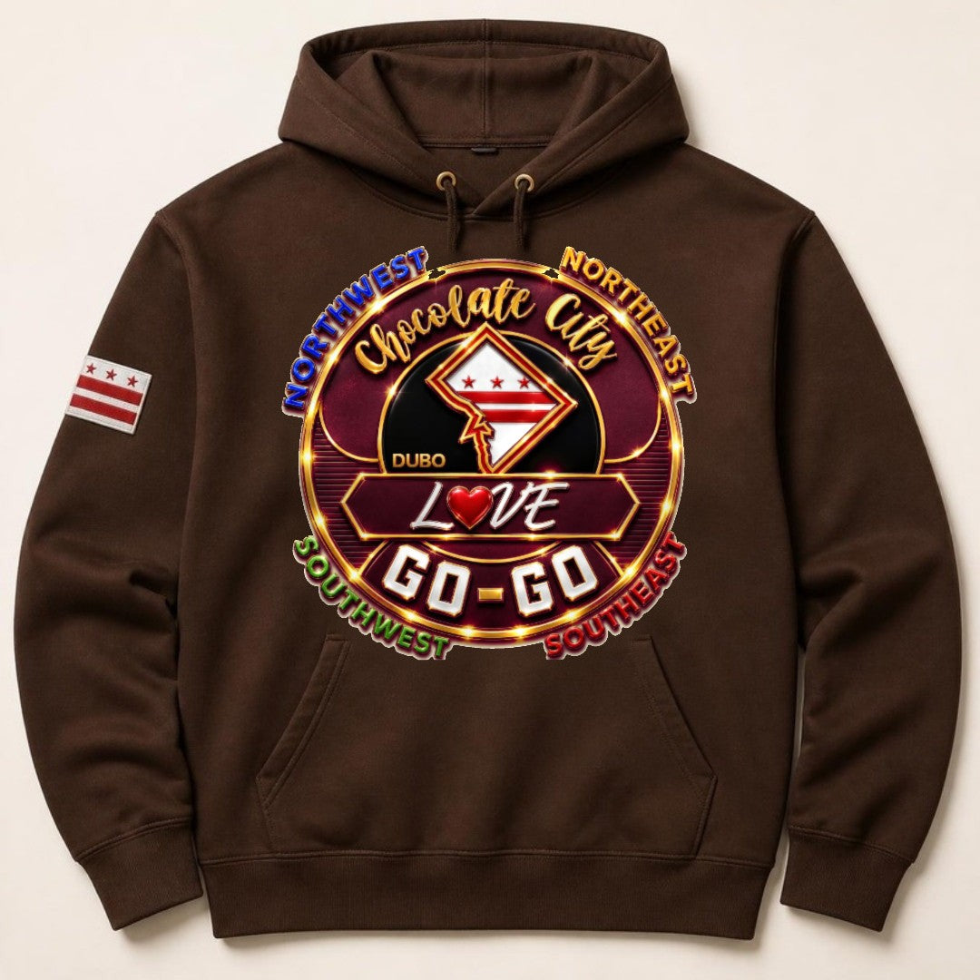 Chocolate City Love Go-Go Hoodie, Brown, Burgundy and Gold logo