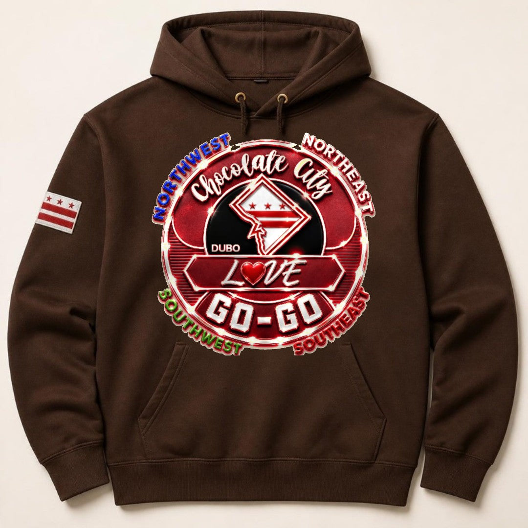 Chocolate City Love Go-Go Hoodie, Brown, Red and White logo