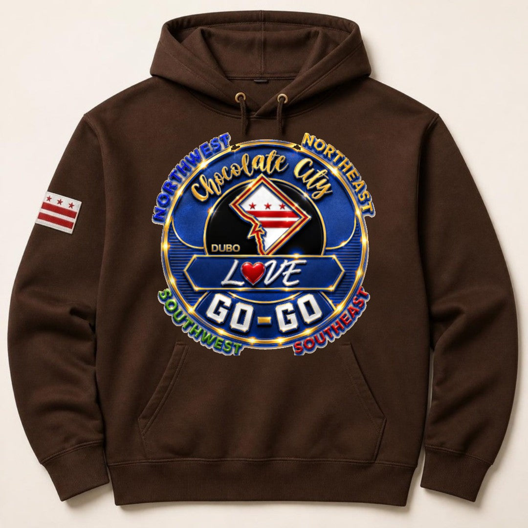 Chocolate City Love Go-Go Hoodie, Brown, Royal Blue and Gold logo