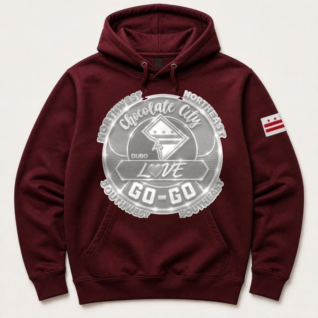 Chocolate City Love Go-Go Hoodie, Burgundy, All White logo
