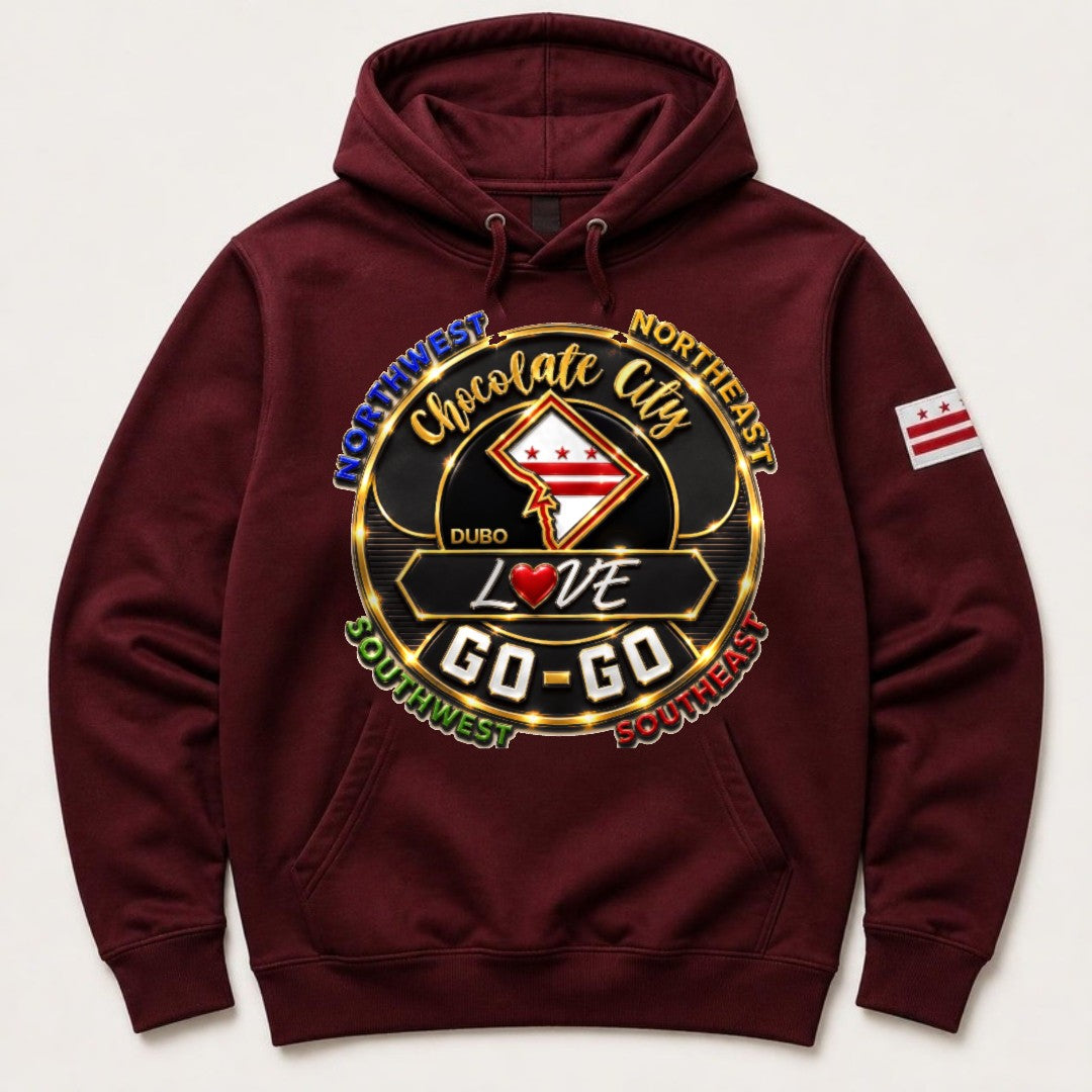 Chocolate City Love Go-Go Hoodie, Burgundy, Black and Gold logo