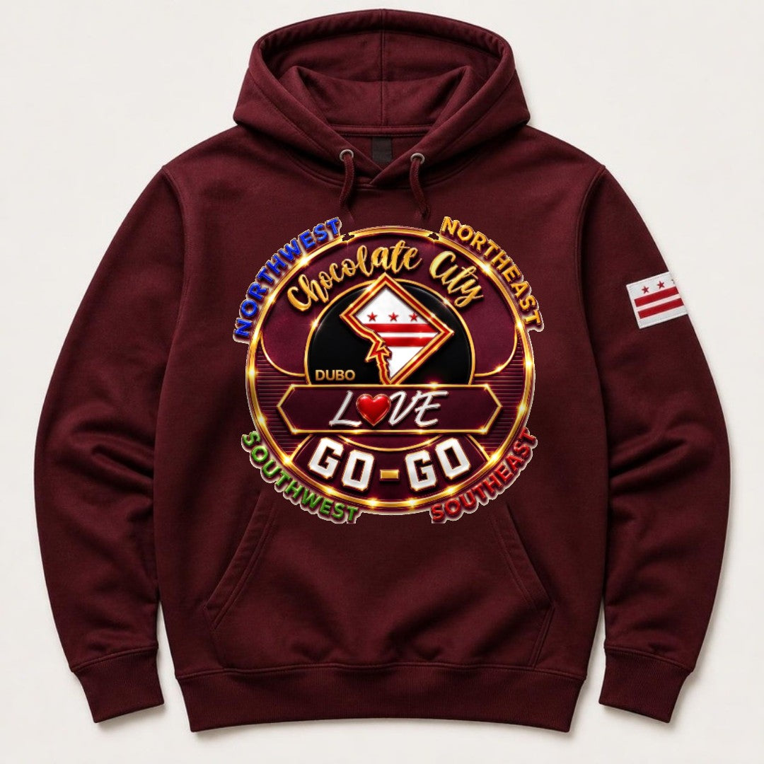 Chocolate City Love Go-Go Hoodie, Burgundy, Burgundy and Gold logo