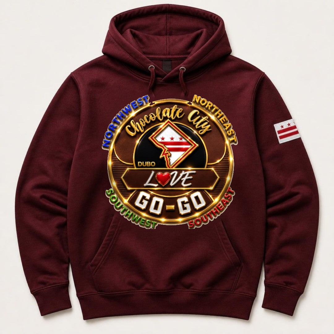 Chocolate City Love Go-Go Hoodie, Burgundy, Original Brown and Gold logo