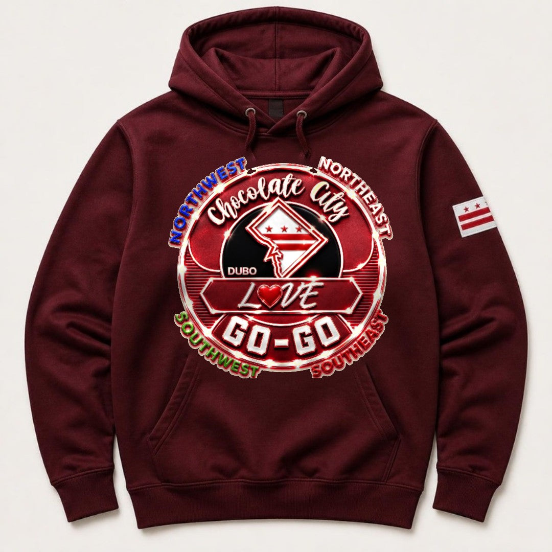 Chocolate City Love Go-Go Hoodie, Burgundy, Red and White logo