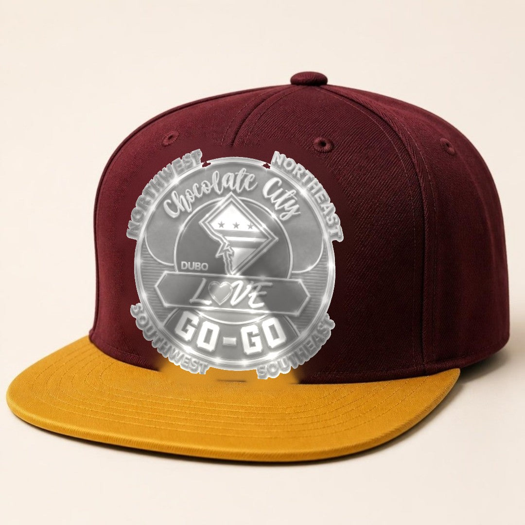 Chocolate City Love Go-Go Snapback, Burgundy, All White logo