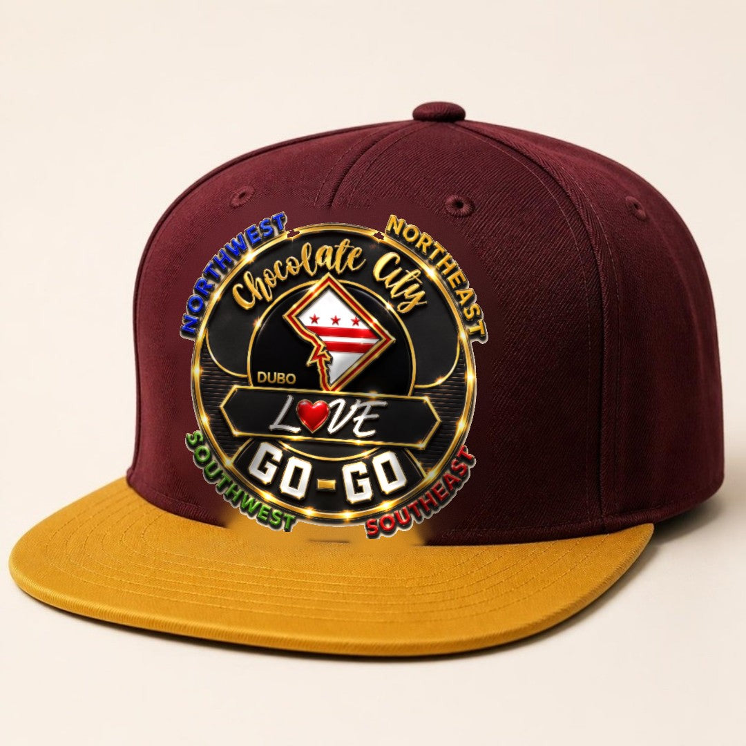Chocolate City Love Go-Go Snapback, Burgundy, Black and Gold logo
