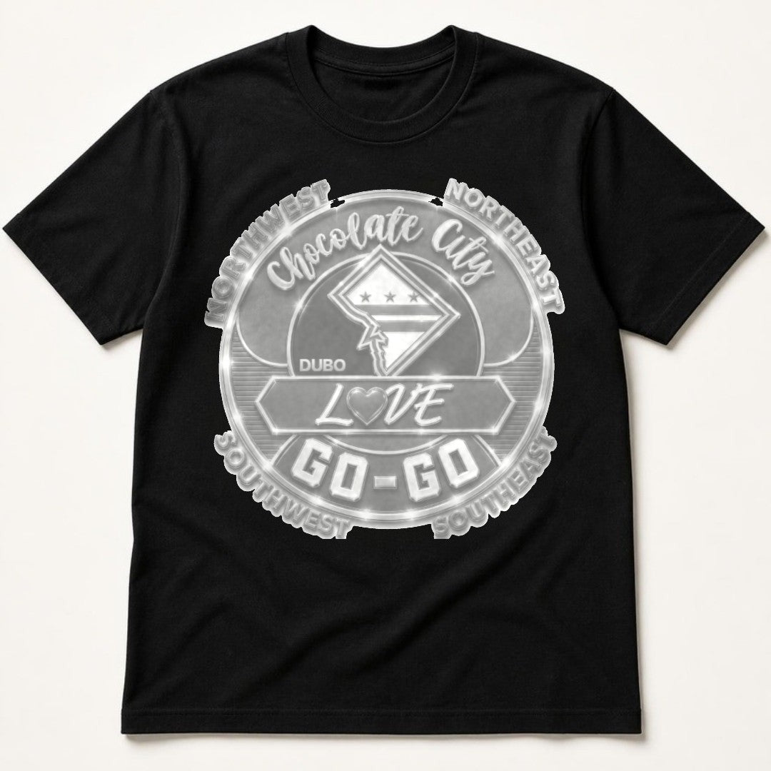 Chocolate City Love Go-Go Tee, Black, All White logo