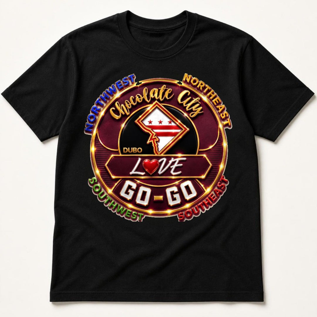 Chocolate City Love Go-Go Tee, Black, Burgundy and Gold logo
