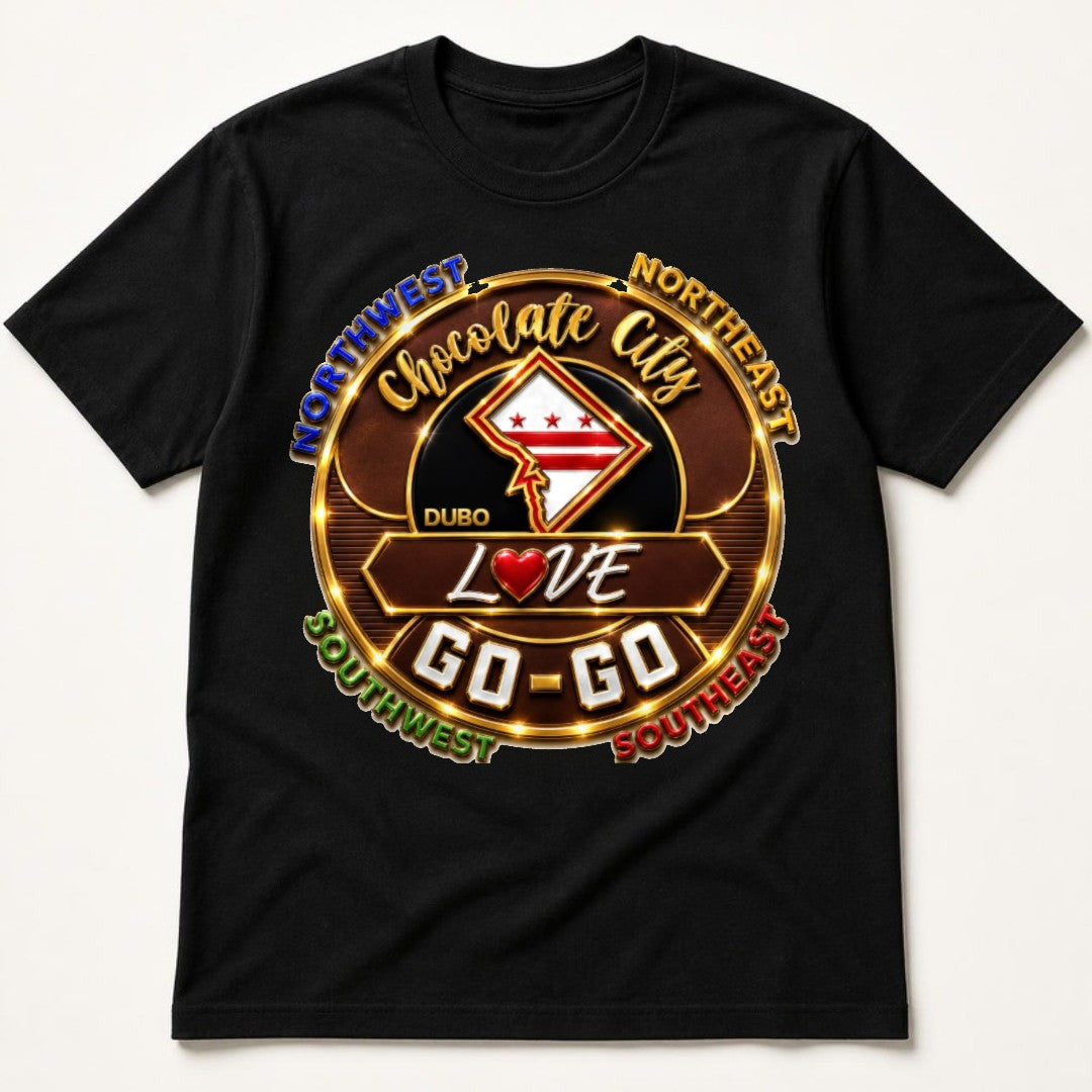 Chocolate City Love Go-Go Tee, Black, Original Brown and Gold logo