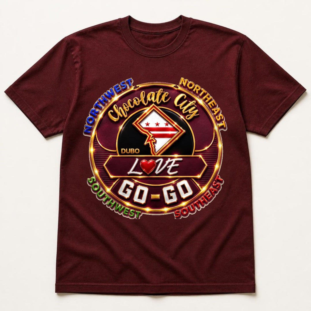 Chocolate City Love Go-Go Tee, Burgundy, Burgundy and Gold logo