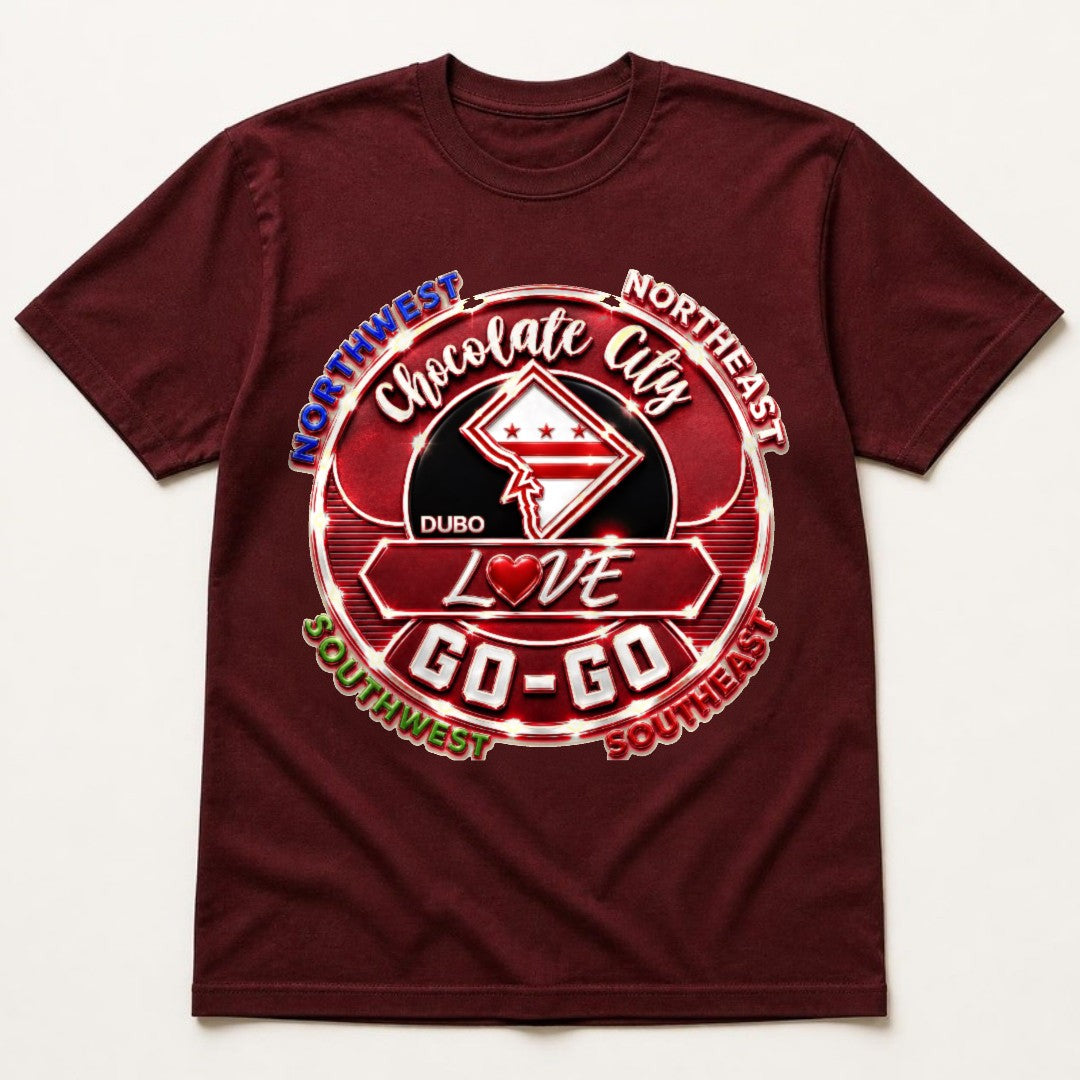 Chocolate City Love Go-Go Tee, Burgundy, Red and White logo