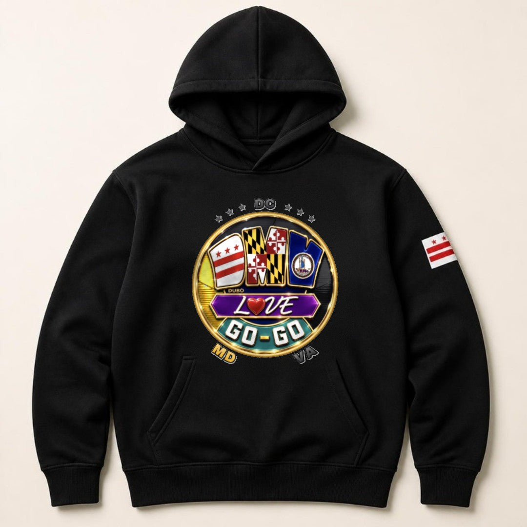 DMV Love Go-Go Hoodie, Black, Black and Gold logo