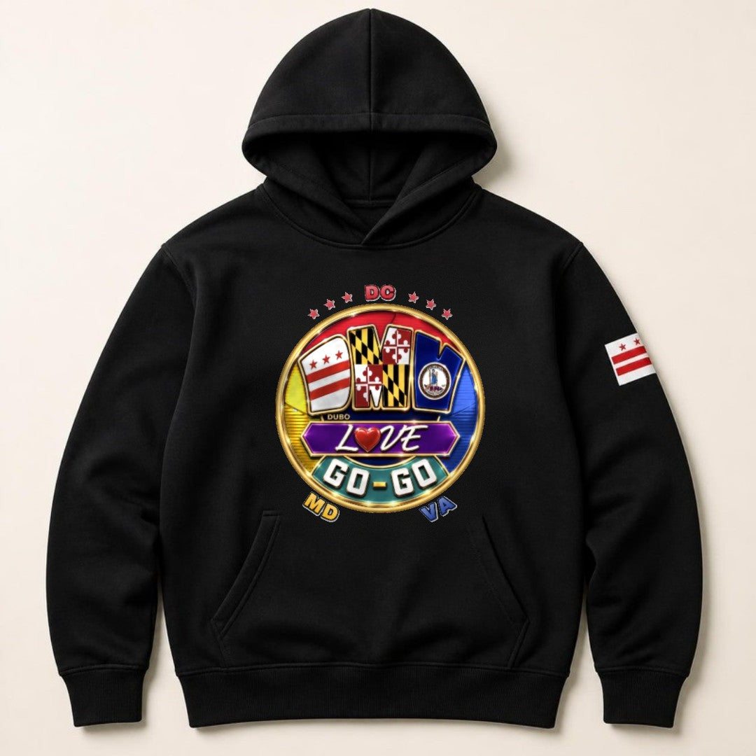 DMV Love Go-Go Hoodie, Black, Flag Colors logo