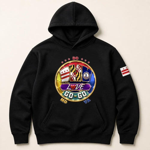 DMV Love Go-Go Hoodie, Black, Flag Colors logo