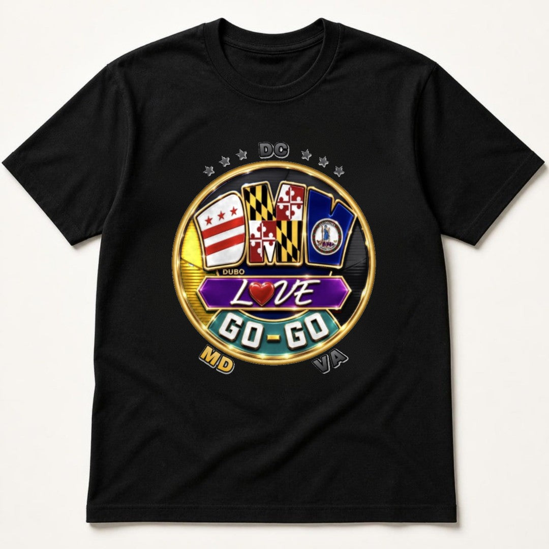 DMV Love Go-Go Tee, Black, Black and Gold logo