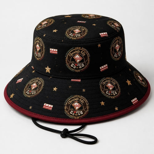 Chocolate City crest bucket hat in black with burgundy trim
