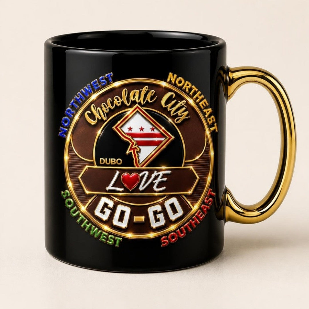 Chocolate City Love Go-Go mug in black with gold handle