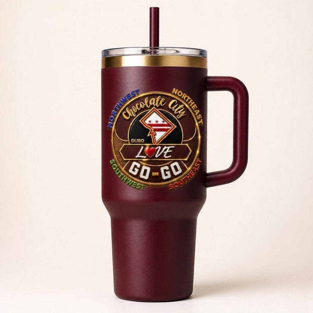 Chocolate City Love Go-Go 40 oz tumbler in burgundy