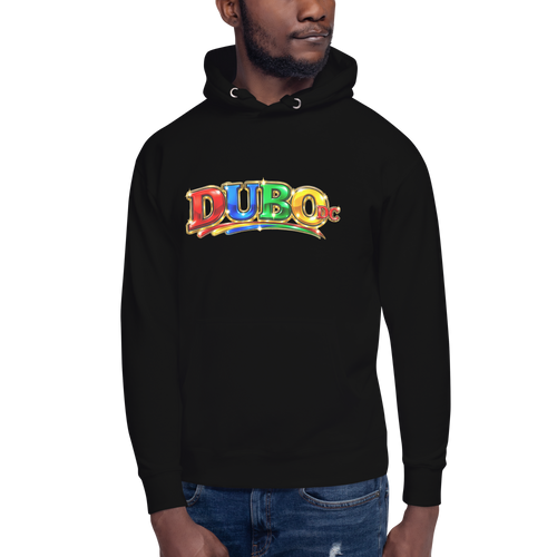 DUBO DC Wide black Cotton Heritage M2580 hoodie on male model — front Printful mockup