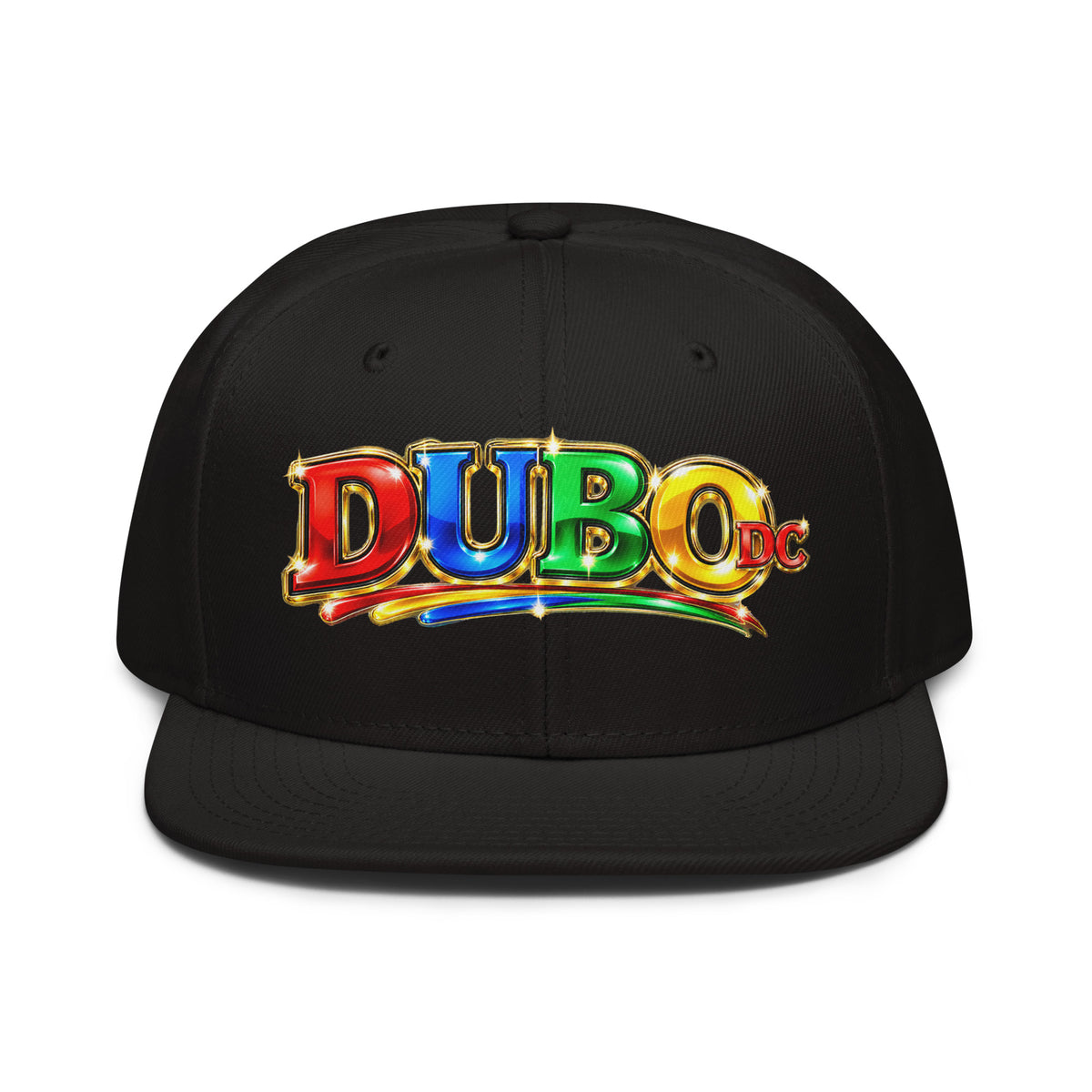 Black Otto Cap snapback with official colorful wide DUBO DC logo printed on the front
